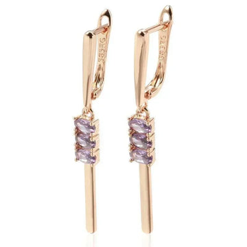 Luxury 14K Filled Rose Gold Oval Purple AAA Zircon Crystals Long Pendant Earrings - Trendy Daily Jewellery